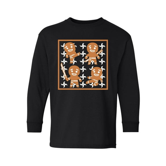 Awkward Styles Xmas Long Sleeve Shirt for Kids Youth Girls Boys Gingerbread Ninja Christmas Pattern Shirt