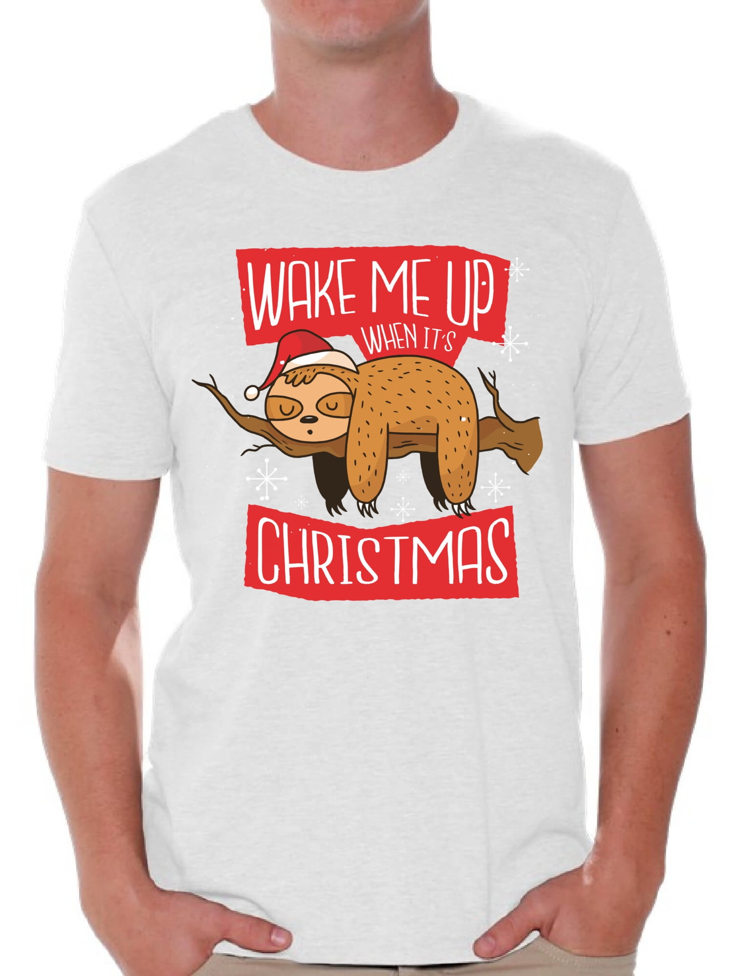 Awkward Styles Ugly Xmas Shirts for Men Wake Me Up When It s Christmas Sloth T Shirt