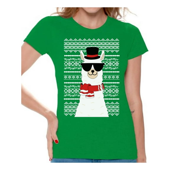 Awkward Styles Xmas Shirts for Women Christmas Llama T-Shirt