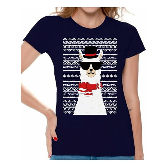 Awkward Styles Xmas Shirts for Women Christmas Llama T-Shirt