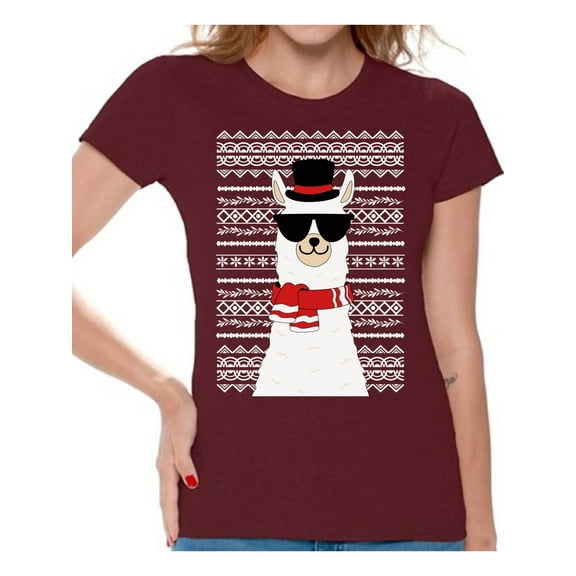 Awkward Styles Xmas Shirts for Women Christmas Llama T-Shirt