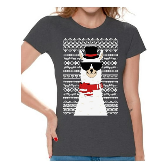 Awkward Styles Xmas Shirts for Women Christmas Llama T-Shirt