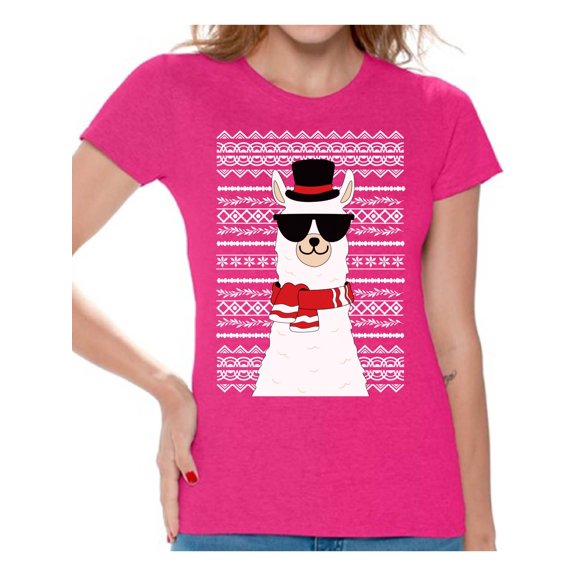 Awkward Styles Xmas Shirts for Women Christmas Llama T-Shirt