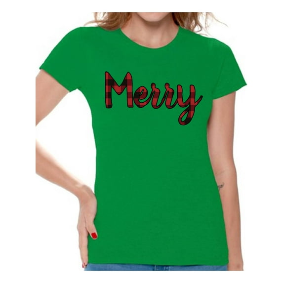 Awkward Styles Xmas Shirts for Women Christmas Merry Plaid T-Shirt