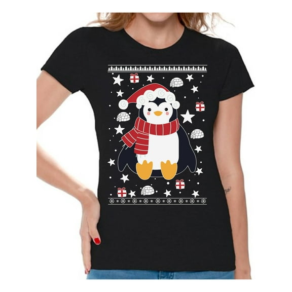 Awkward Styles Xmas Shirts for Women Christmas Penguin T-Shirt