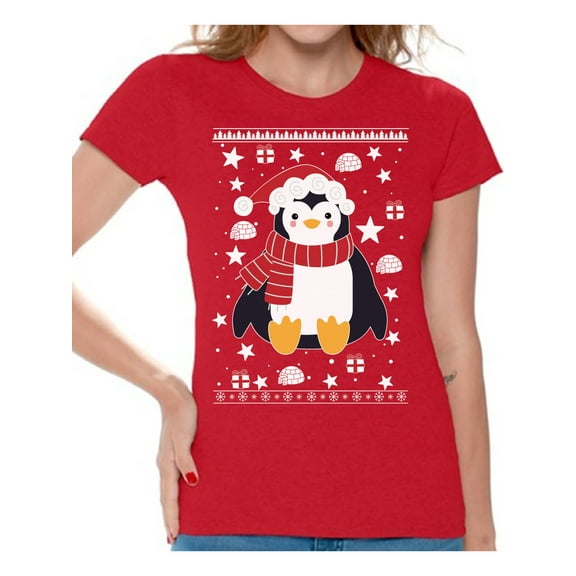 Awkward Styles Xmas Shirts for Women Christmas Penguin T-Shirt