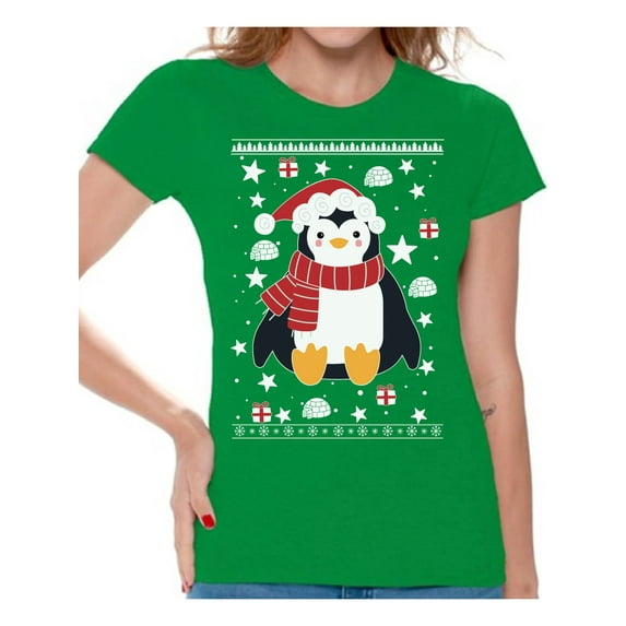 Awkward Styles Xmas Shirts for Women Christmas Penguin T-Shirt