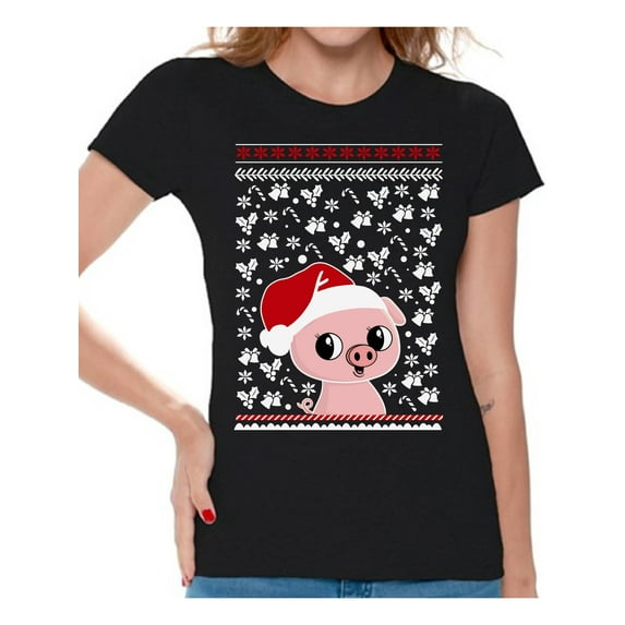 Awkward Styles Xmas Shirts for Women Christmas Piggy T-Shirt