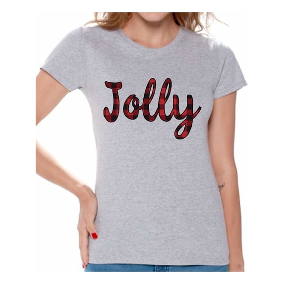 Awkward Styles Xmas Shirts for Women Christmas Plaid Jolly T-Shirt