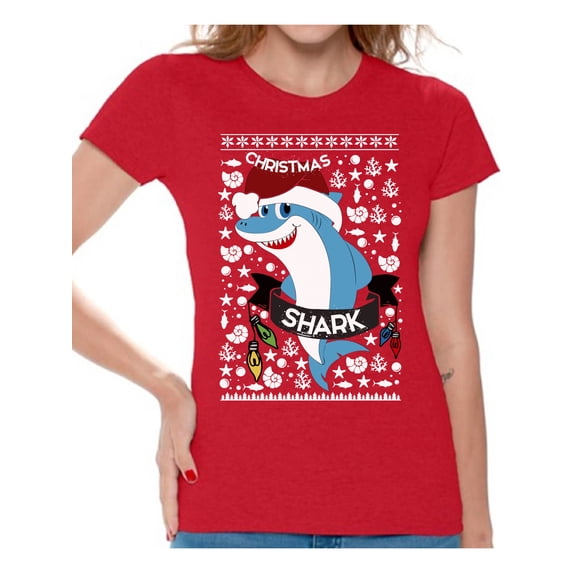 Awkward Styles Xmas Shirts for Women Christmas Shark T-Shirt