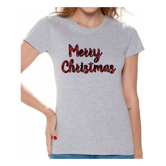 Awkward Styles Xmas Shirts for Women Merry Christmas Plaid T-Shirt