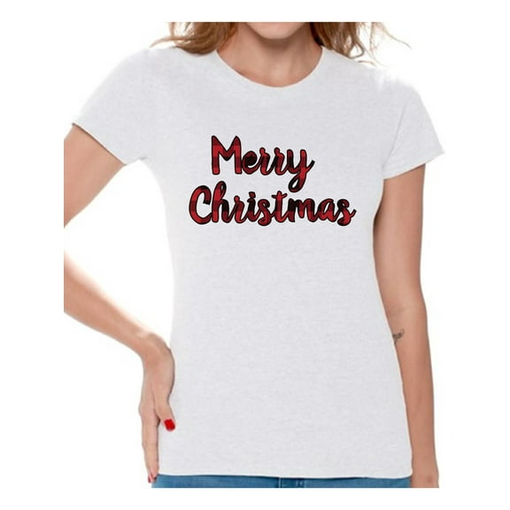 Awkward Styles Xmas Shirts for Women Merry Christmas Plaid T-Shirt