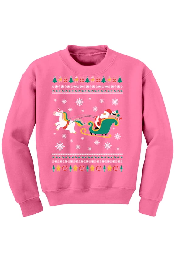 Xmas Sweater for Boys Girls Kids Youth Christmas Santa with Unicorn Sweatshirt