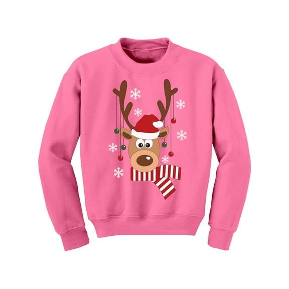 Awkward Styles Xmas Sweater for Boys Girls Kids Youth Deer in Red Xmas Hat Sweatshirt