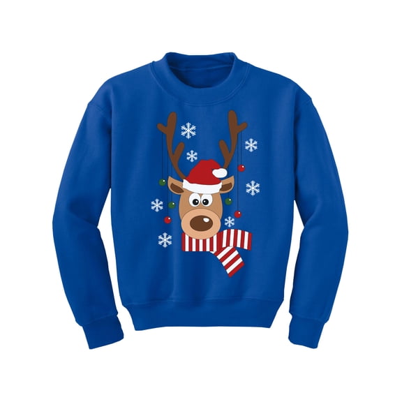 Awkward Styles Xmas Sweater for Boys Girls Kids Youth Deer in Red Xmas Hat Sweatshirt