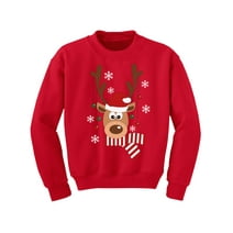 Awkward Styles Ugly Xmas Sweater for Boys Girls Kids Youth Deer in Red Xmas Hat Sweatshirt