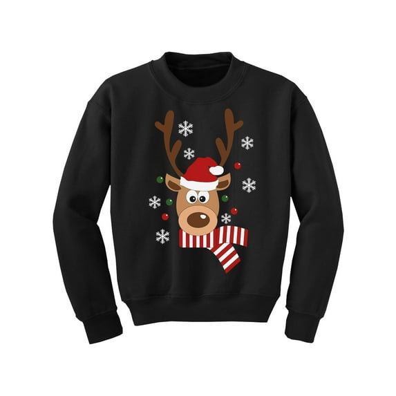 Awkward Styles Xmas Sweater for Boys Girls Kids Youth Deer in Red Xmas Hat Sweatshirt