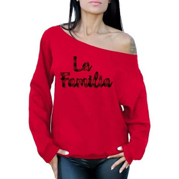 Awkward Styles Xmas Sweatshirt Off Shoulder Christmas La Familia Plaid Sweater