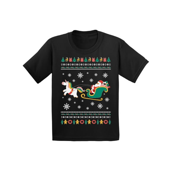 Awkward Styles Xmas T-Shirt for Girls Boys Christmas Santa with Unicorn Kids T Shirts