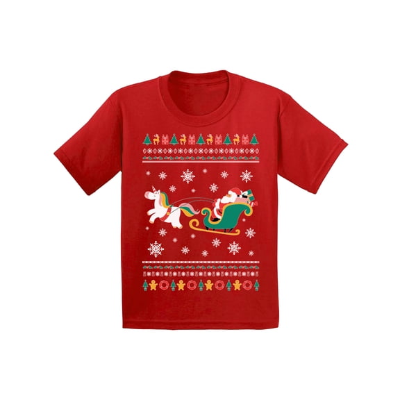 Awkward Styles Xmas T-Shirt for Girls Boys Christmas Santa with Unicorn Kids T Shirts