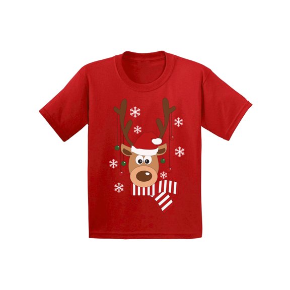 Awkward Styles Ugly Xmas T-Shirt for Girls Boys Deer in Red Xmas Hat Kids T Shirts