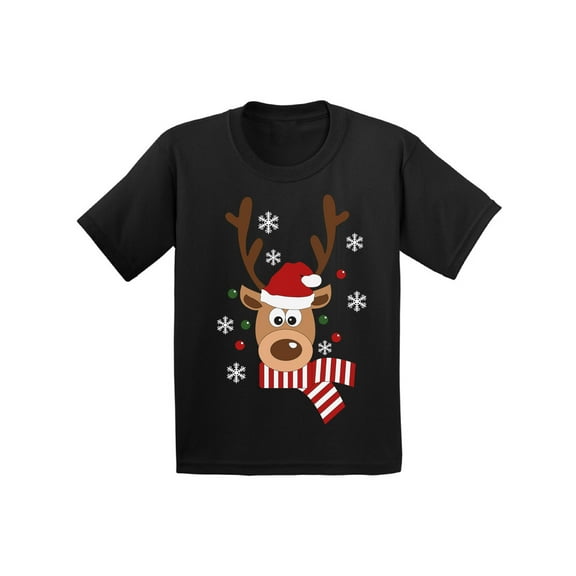Awkward Styles Ugly Xmas T-Shirt for Girls Boys Deer in Red Xmas Hat Kids T Shirts