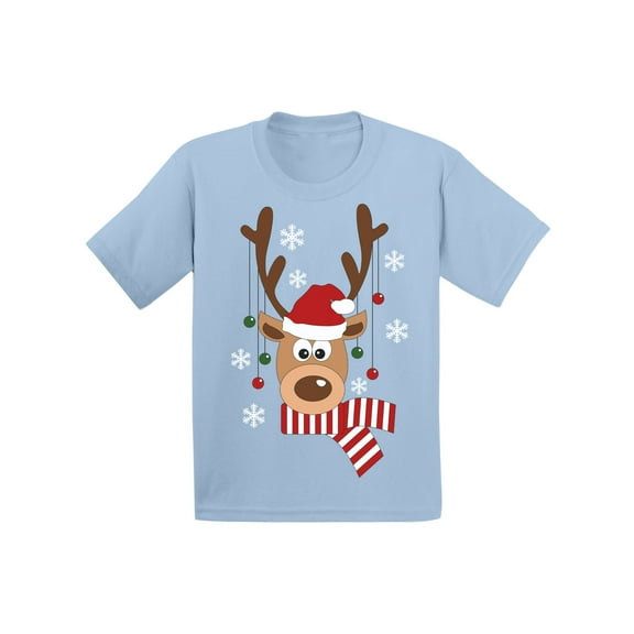 Awkward Styles Ugly Xmas T-Shirt for Girls Boys Deer in Red Xmas Hat Toddler Shirt