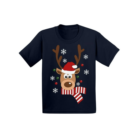 Awkward Styles Ugly Xmas T-Shirt for Girls Boys Deer in Red Xmas Hat Toddler Shirt