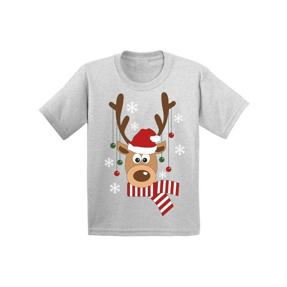 Awkward Styles Ugly Xmas T-Shirt for Girls Boys Deer in Red Xmas Hat Toddler Shirt