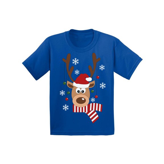Awkward Styles Ugly Xmas T-Shirt for Girls Boys Deer in Red Xmas Hat Toddler Shirt