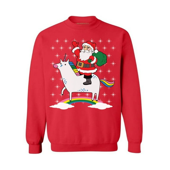 Awkward Styles Unicorn Santa Sweatshirt Cute Unicorn Santa Christmas Sweater for Women Xmas Unicorn Sweatshirt Funny Christmas Sweaters Christmas Rainbow Gifts for Unicorn Lovers Santa Sweater
