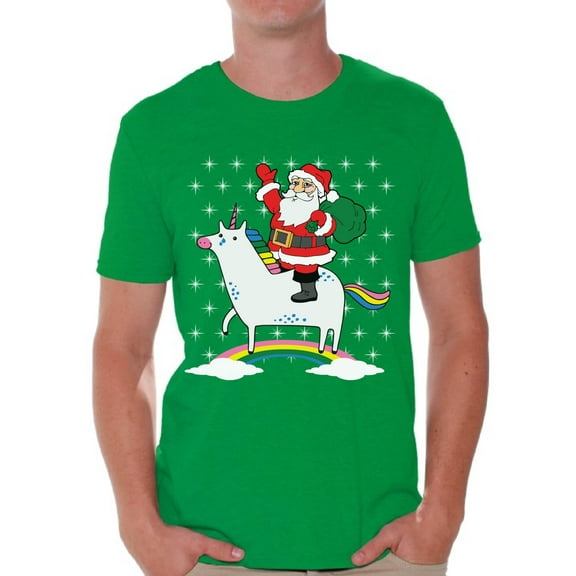 Awkward Styles Unicorn Santa Tshirt Men's Santa Unicorn Shirt Santa Christmas T Shirt Xmas Unicorn Shirts Funny Christmas Shirts for Men Xmas Gifts for Unicorn Lovers Unicorn Shirt for Xmas