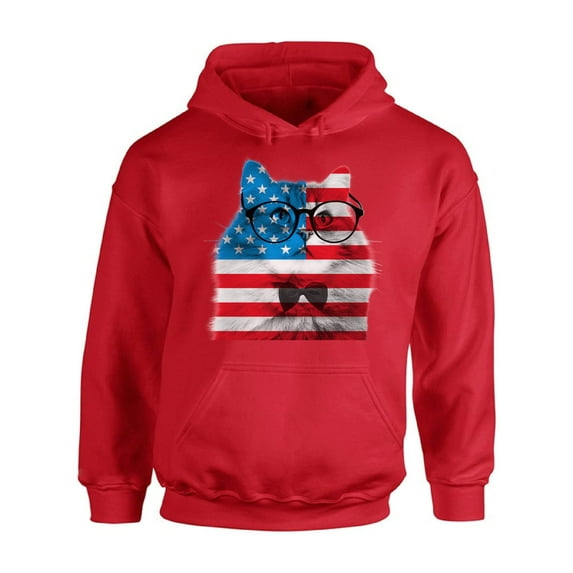 Awkward Styles Unisex American Flag Cat Graphic Hoodie Tops USA Flag Cat Independence Day 4th of July