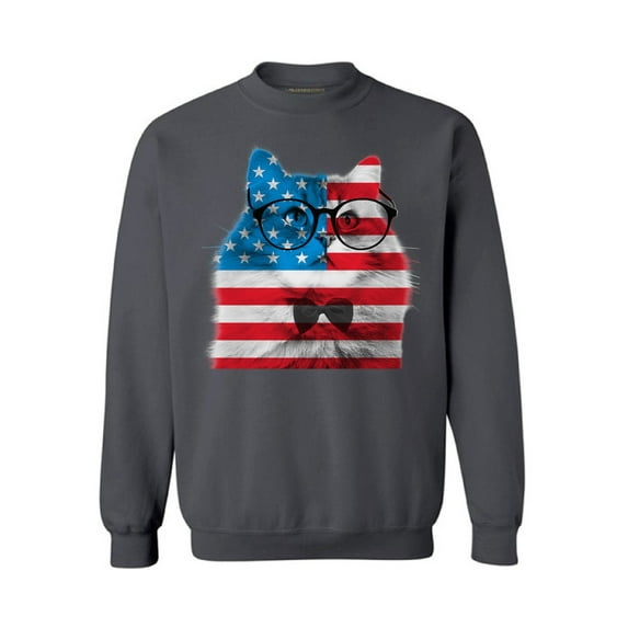 Awkward Styles Unisex American Flag Cat Graphic Sweatshirt Tops USA Flag Cat Independence Day 4th of July