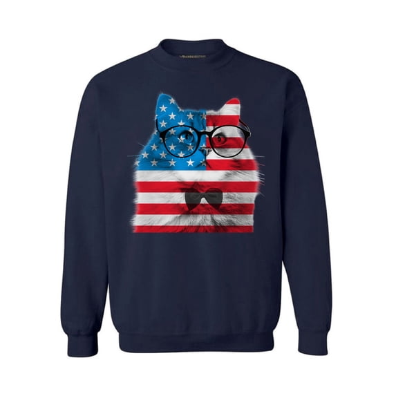 Awkward Styles Unisex American Flag Cat Graphic Sweatshirt Tops USA Flag Cat Independence Day 4th of July
