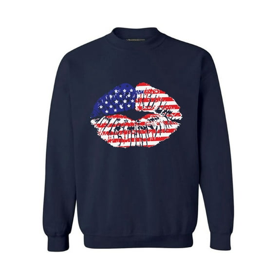 Awkward Styles Unisex USA Flag Lips Cool Graphic Sweatshirt Tops 4th of July Gift Independence Day