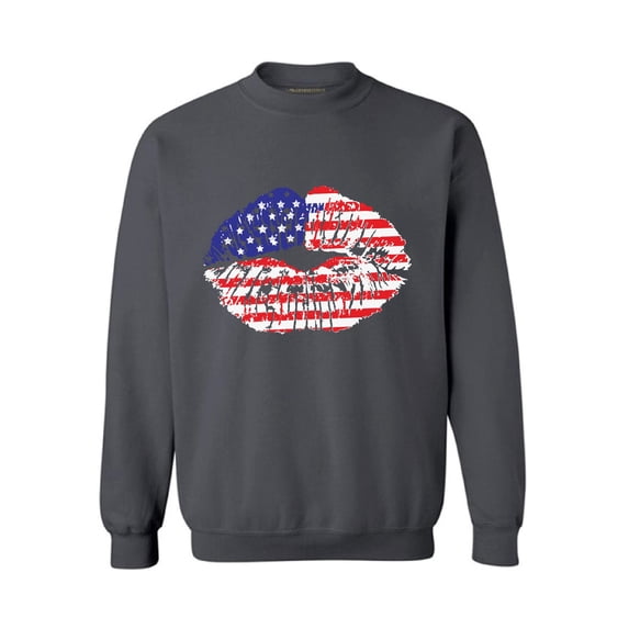 Awkward Styles Unisex USA Flag Lips Cool Graphic Sweatshirt Tops 4th of July Gift Independence Day