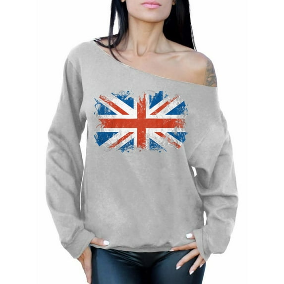 Awkward Styles United Kingdom Flag Union Jack Off Shoulder Sweatshirt for Her Jack Flag Off The Shoulder Sweatshirt for Ladies England Lovers Sweater for Her Sweater for Girlfriend Patriotic Crewneck
