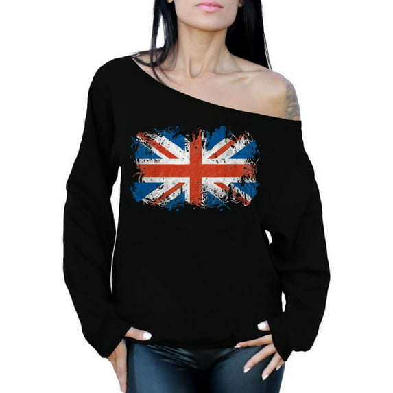 Awkward Styles United Kingdom Flag Union Jack Off Shoulder Sweatshirt for Her Jack Flag Off The Shoulder Sweatshirt for Ladies England Lovers Sweater for Her Sweater for Girlfriend Patriotic Crewneck