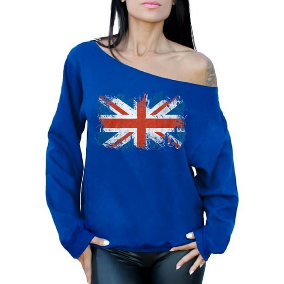Awkward Styles United Kingdom Flag Union Jack Off Shoulder Sweatshirt for Her Jack Flag Off The Shoulder Sweatshirt for Ladies England Lovers Sweater for Her Sweater for Girlfriend Patriotic Crewneck