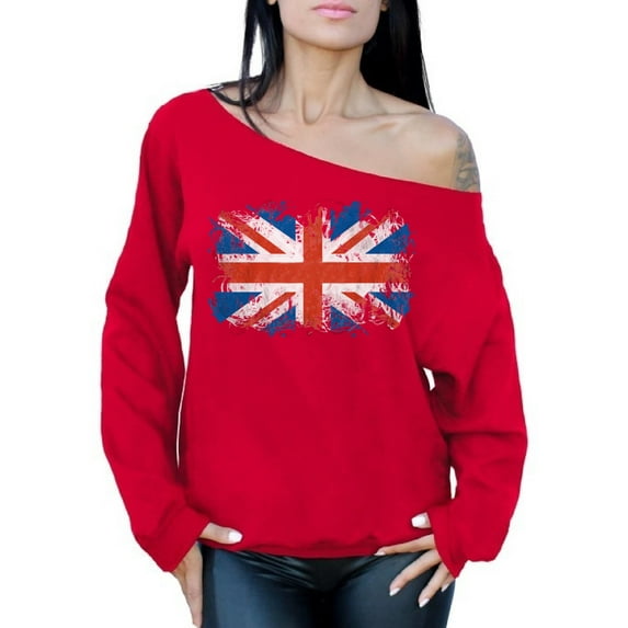 Awkward Styles United Kingdom Flag Union Jack Off Shoulder Sweatshirt for Her Jack Flag Off The Shoulder Sweatshirt for Ladies England Lovers Sweater for Her Sweater for Girlfriend Patriotic Crewneck