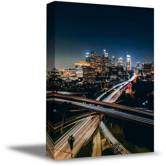 Awkward Styles Urban Fine Art Collection American Decor Style Los Angeles Highways Artwork LA Cityscape Canvas Los Angeles Highway Photos Los Angeles Image LA Night View Decor Gifts from Los Angeles