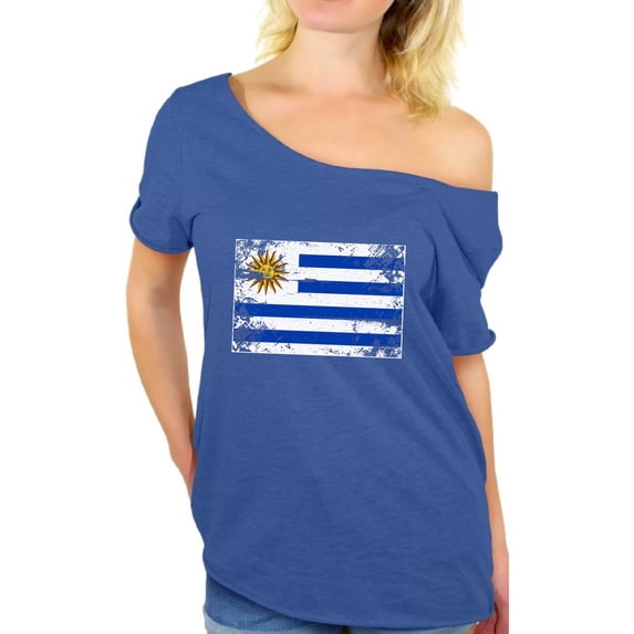 Awkward Styles Uruguay Flag Off Shoulder Shirt Women's Uruguay Baggy Shirt Uruguay Shirts for Women Uruguayan Soccer Gifts for Her Uruguay 2018 Dolman Top Gifts from Uruguay Cute Uruguay Baggy Tshirt