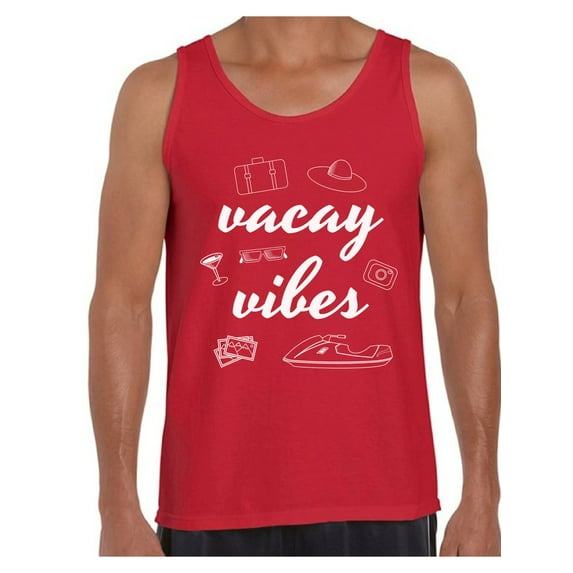 Awkward Styles Vacay Vibes Men Tank Top Beach Vacation Shirts for Men Tank Summer Workout Clothes Men's Hawaiian Muscle Shirt Beach Party Gifts for Him Funny Gifts for Summer Hawaiian Tank Top