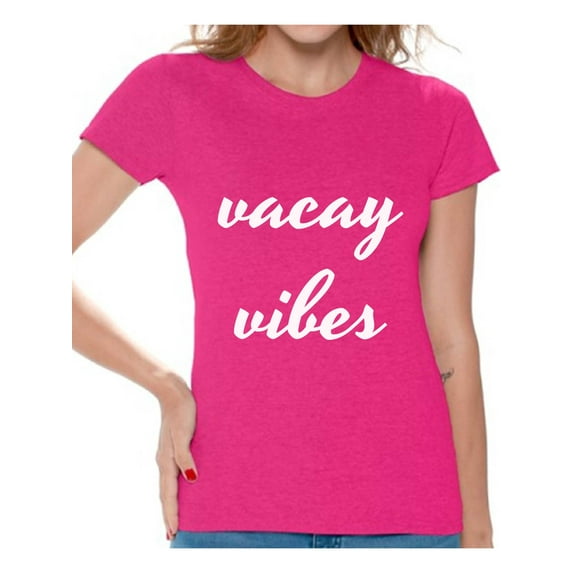 Awkward Styles Vacay Vibes Shirt Women's Summer Vacation Tshirt Vacay Mode T-Shirt Beach Party Outfit Funny Summer Gifts for Her Vacation Shirts for Women On Vacation T-Shirt Beach Women's Tshirt