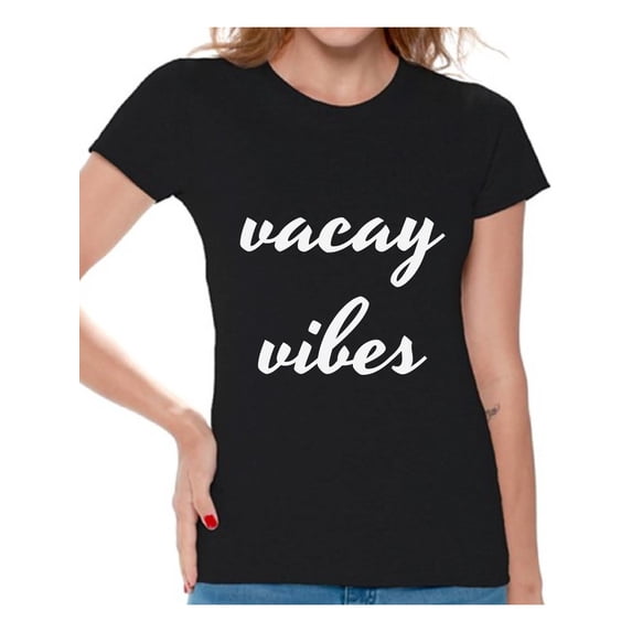 Awkward Styles Vacay Vibes Shirt Women's Summer Vacation Tshirt Vacay Mode T-Shirt Beach Party Outfit Funny Summer Gifts for Her Vacation Shirts for Women On Vacation T-Shirt Beach Women's Tshirt