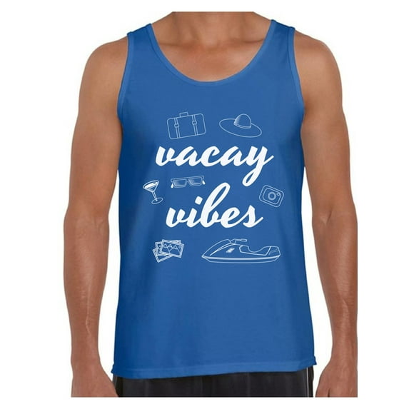 Awkward Styles Vacay Vibes Tank Top for Men Beach Tank Summer Workout Clothes Men's Beach Muscle Shirt Vacation Shirts for Men Beach Party Gifts for Him Funny Gifts for Summer Vacay Tank Top