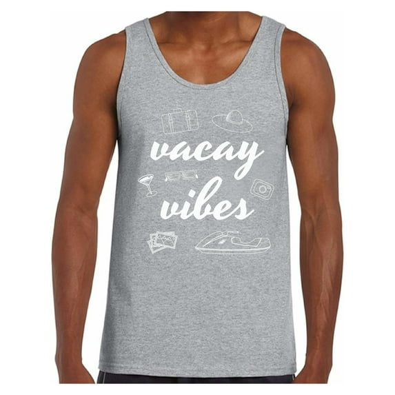 Awkward Styles Vacay Vibes Tank Top for Men Beach Tank Summer Workout Clothes Men's Beach Muscle Shirt Vacation Shirts for Men Beach Party Gifts for Him Funny Gifts for Summer Vacay Tank Top