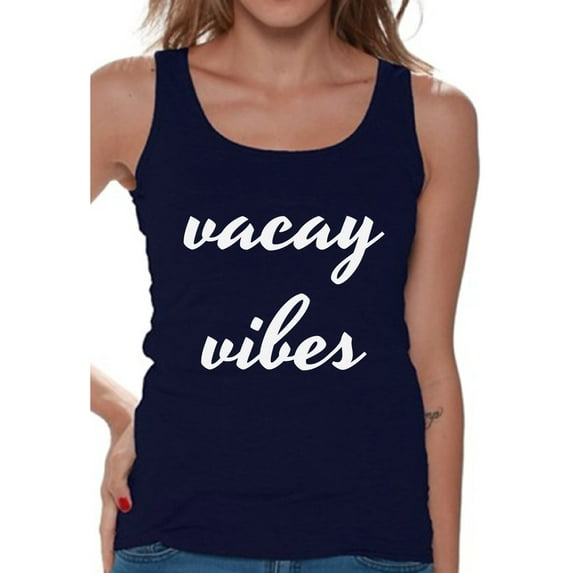 Awkward Styles Vacay Vibes Tank Top Women's Vacation Tank Beach Sleeveless Shirt Beach Outfit for Women Summer Party Outfit Summer Vibes Tshirt Summer Vacation Shirts Vacay T-Shirt Travel Tshirt