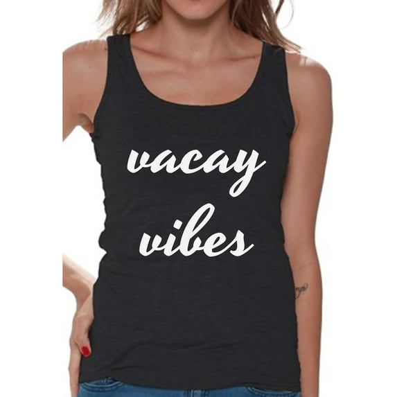 Awkward Styles Vacay Vibes Tank Top Women's Vacation Tank Beach Sleeveless Shirt Beach Outfit for Women Summer Party Outfit Summer Vibes Tshirt Summer Vacation Shirts Vacay T-Shirt Travel Tshirt